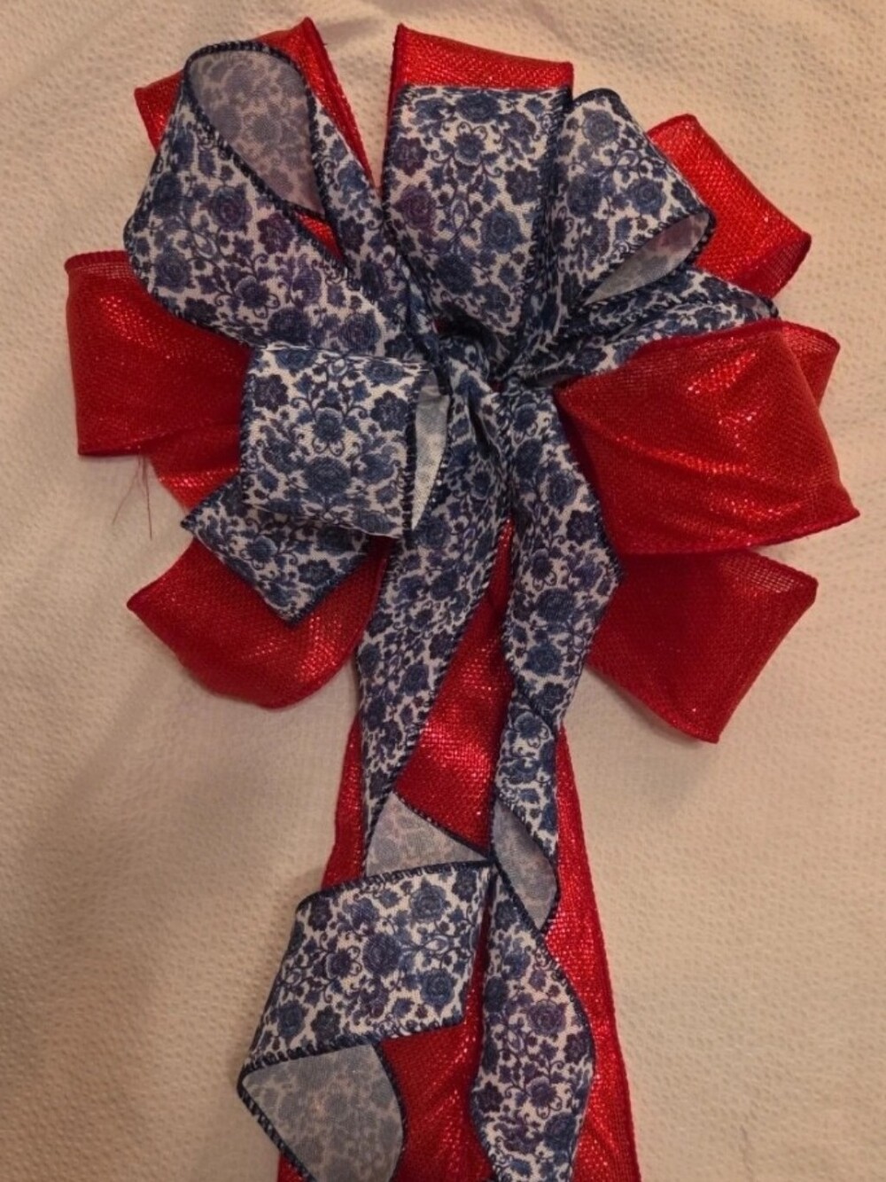Decorative Red and Blue Floral Ribbon Accent - Unbranded